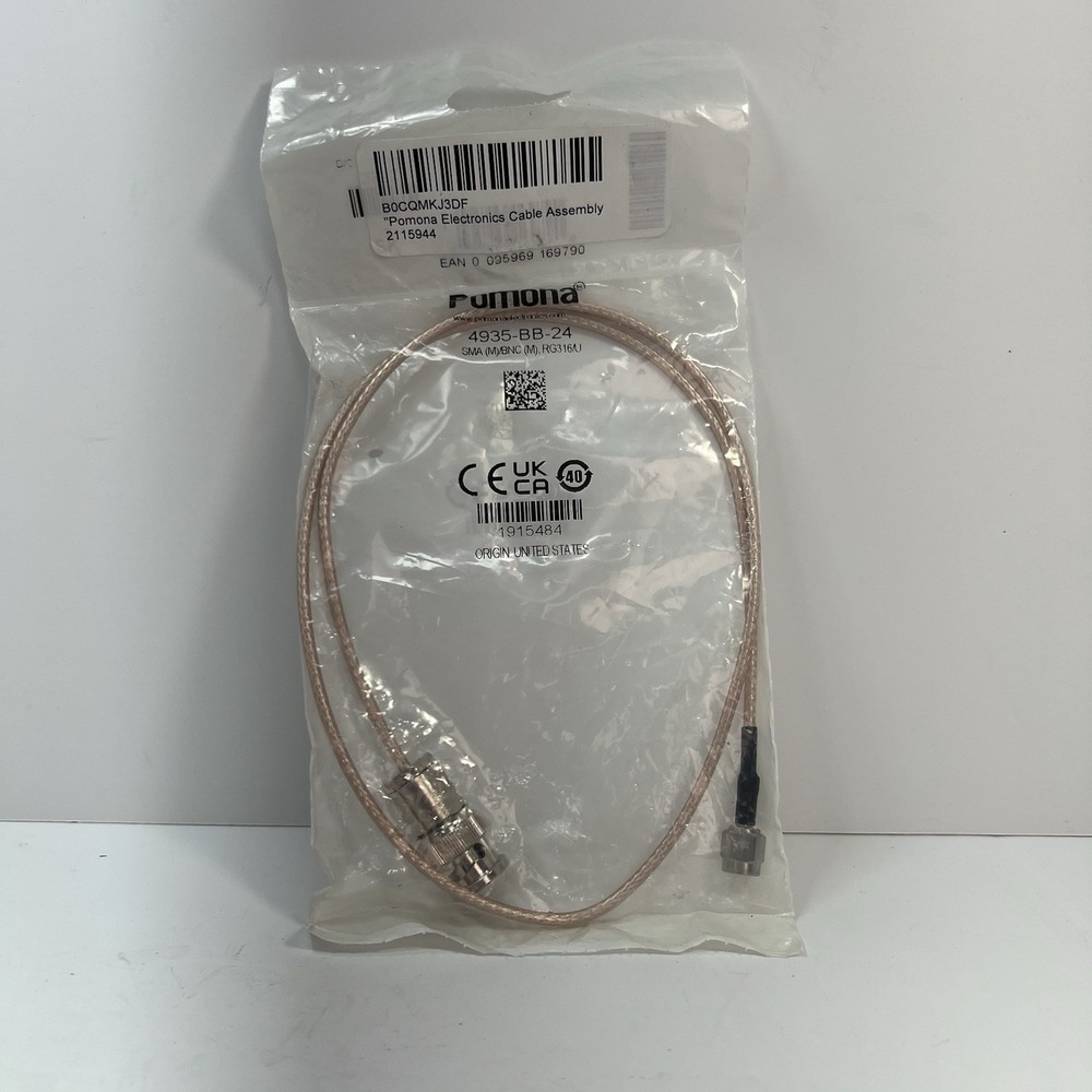 Pomona Electronic Cable Assembly BNC Male to SMA Male 24" Rg-316/U 50 Ohm 26 AWG
